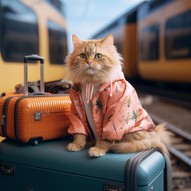 Cat travel humor Amusing concept of a cat going on vacation For Social Media Post Size