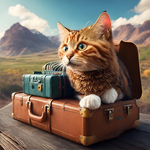 Cat traveling on suitcase