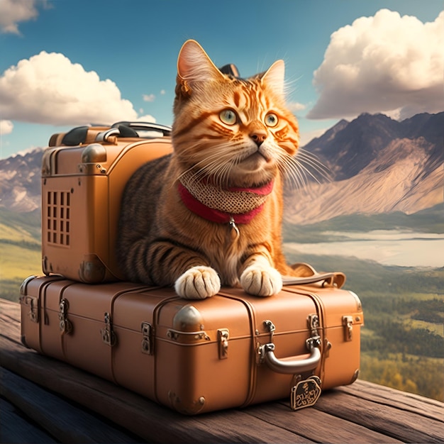 Cat traveling on suitcase