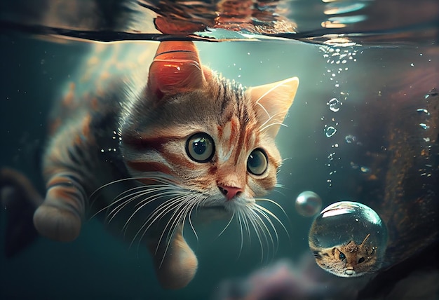 Cat underwater Generative Ai