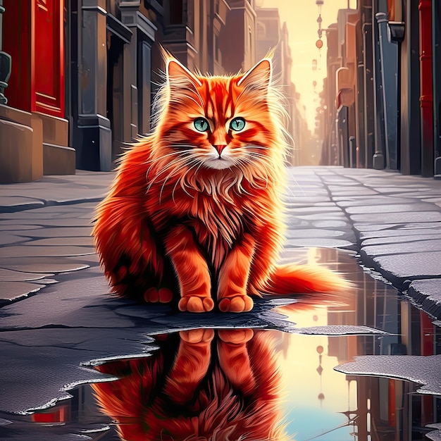 Foto gatto sulla pittura stradale urbana