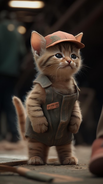 A cat in a vest with the word cat on it