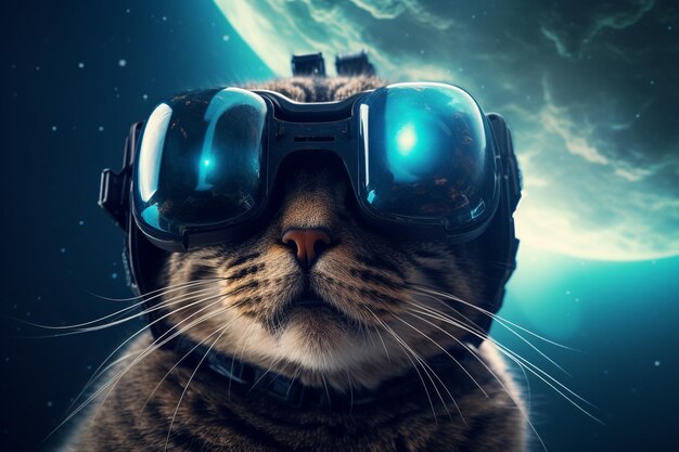 宇宙で VR メガネをかけた猫