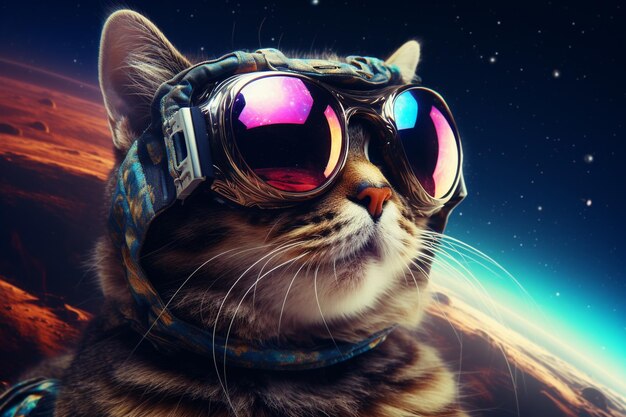 宇宙で VR メガネをかけた猫