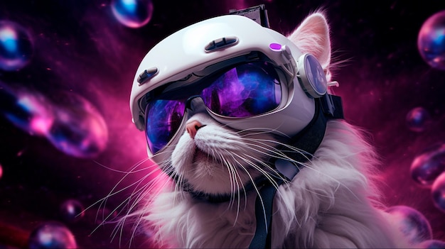 Cat in VR glasses in space