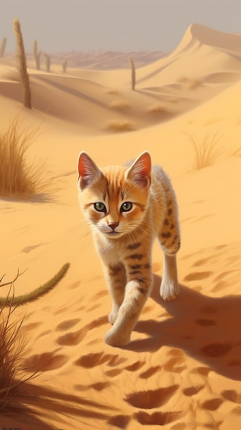 A cat walking in the desert