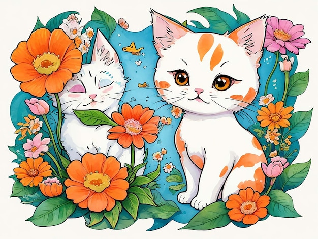 cat watercolor background vector animal pattern
