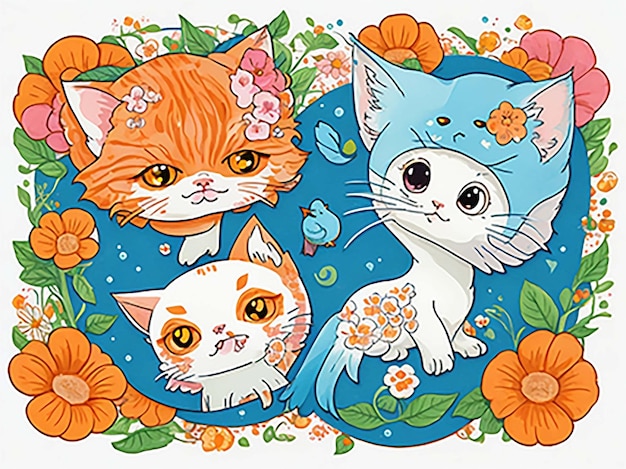 cat watercolor background vector animal pattern