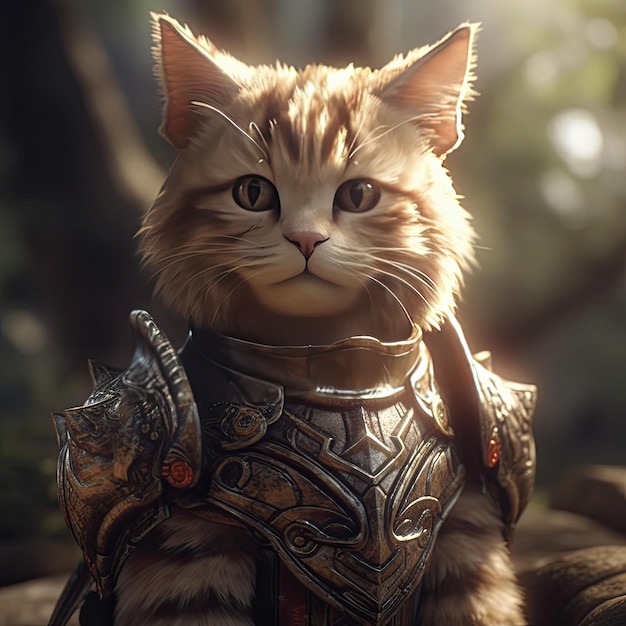 A cat wearing an armor dress