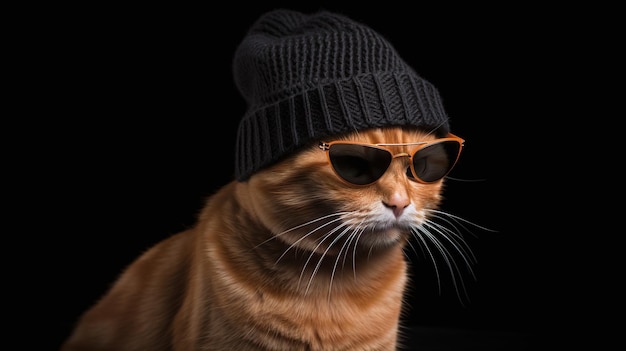 A cat wearing a beanie and sunglasses