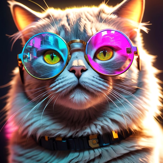Кошка в больших круглых очках
