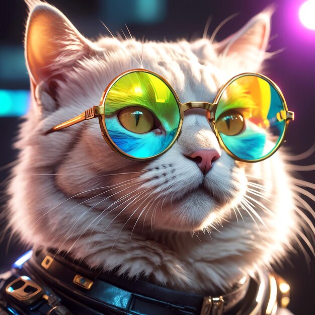 A cat wearing big round glasses