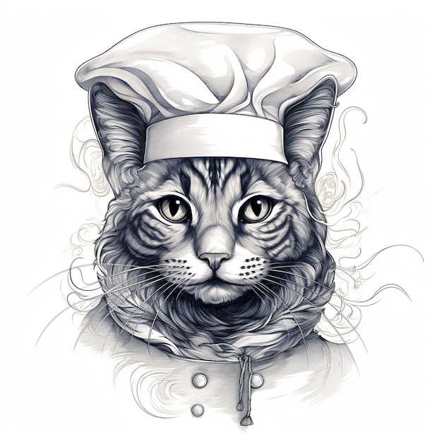 cat wearing chef hat Portrait of a handsome cat chef in a beret