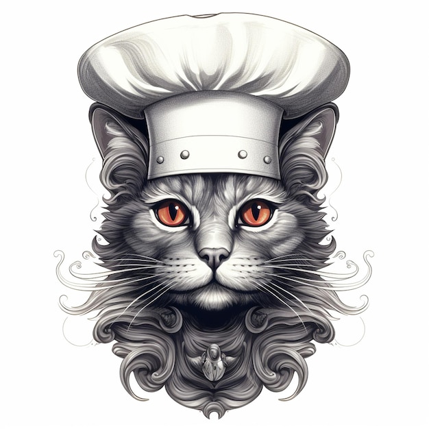 cat wearing chef hat Portrait of a handsome cat chef in a beret