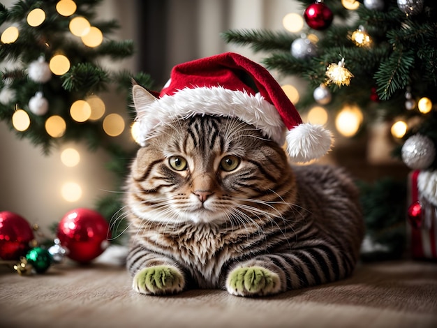 A cat wearing a Christmas costume