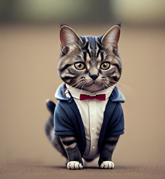 Premium AI Image  Cat wearing coat and tie