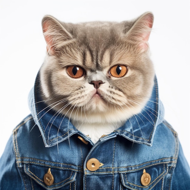 a cat wearing a denim jacket that says quot cat quot