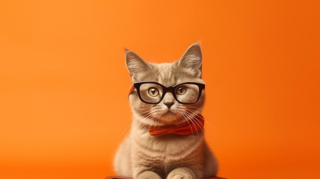 A cat wearing glasses and a black rimmed eyeglass