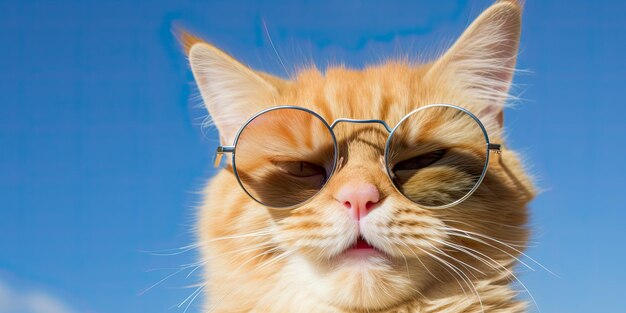 A cat wearing glasses that say'cat on it '