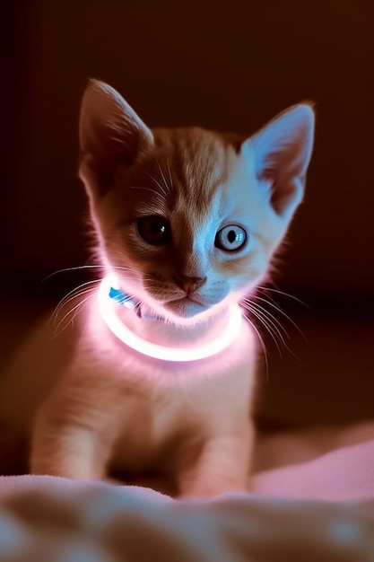 A cat wearing a glow in the dark collar