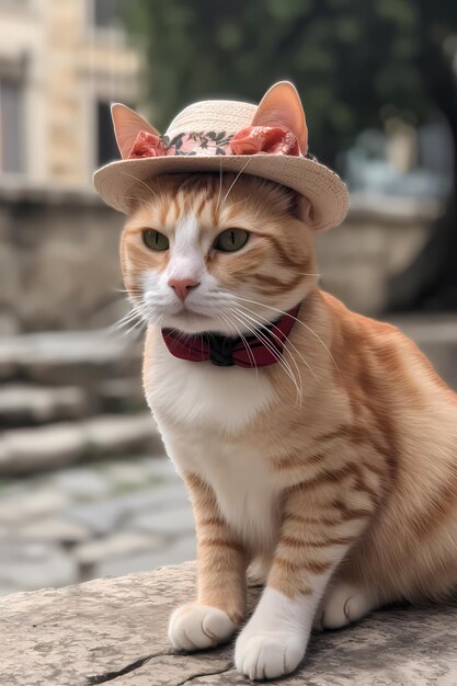 A cat wearing a hat on his head