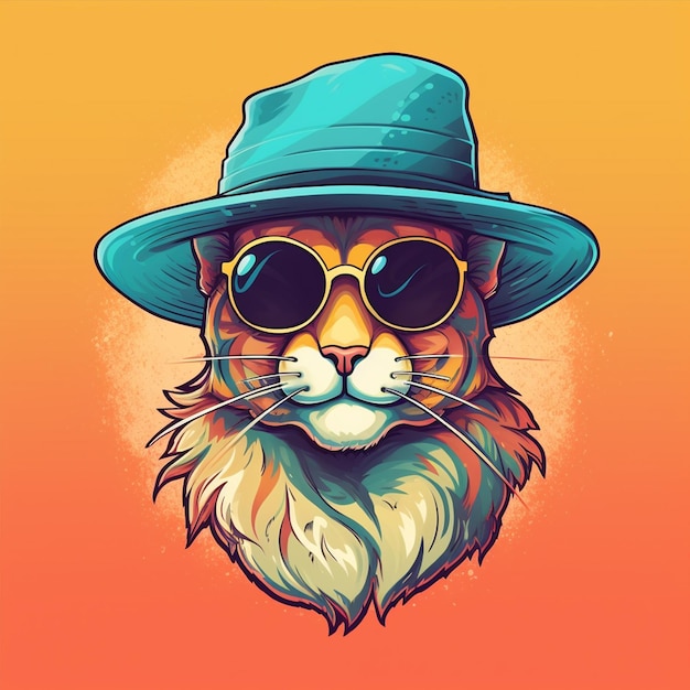 Cat wearing a hat lodo illustration