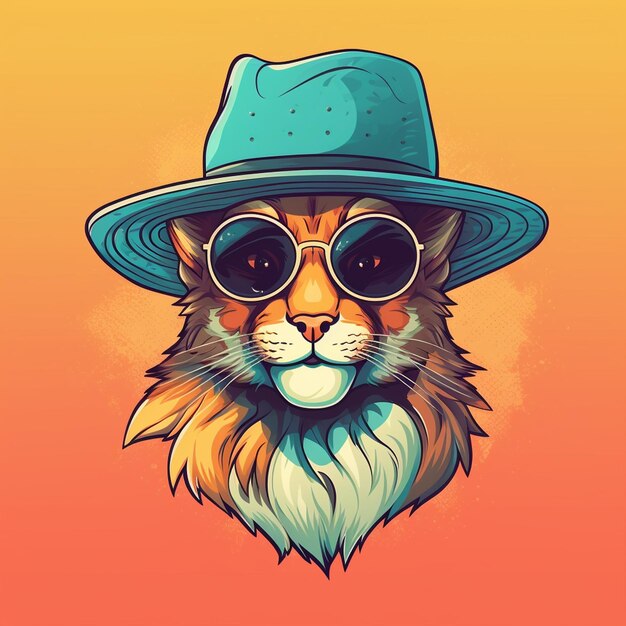 Photo a cat wearing a hat and sunglasses logo and illustration