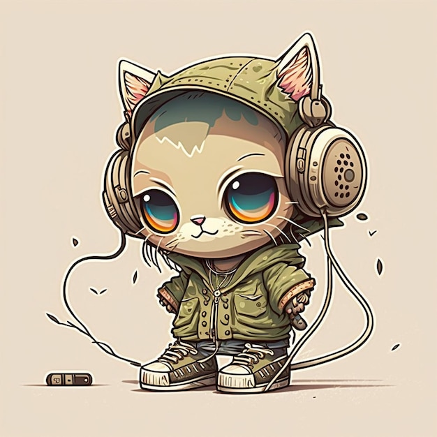 Cat wearing headphones vector illustration