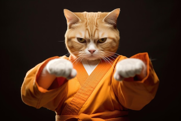 Cat wearing kimono for martial arts Generative AI