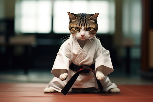 Cat wearing kimono for martial arts Generative AI