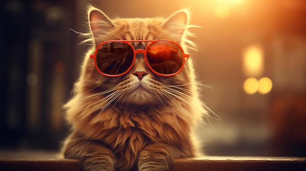 Cat wearing orange glasses with the word cat on i