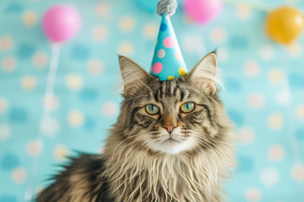 Photo cat wearing party hat