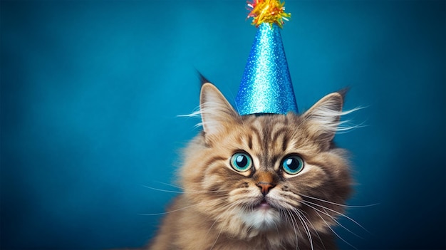 Photo a cat wearing a party hat