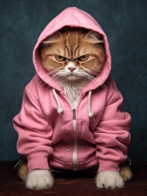 Photo a cat wearing a pink jacket with a hood that says quot cat quot