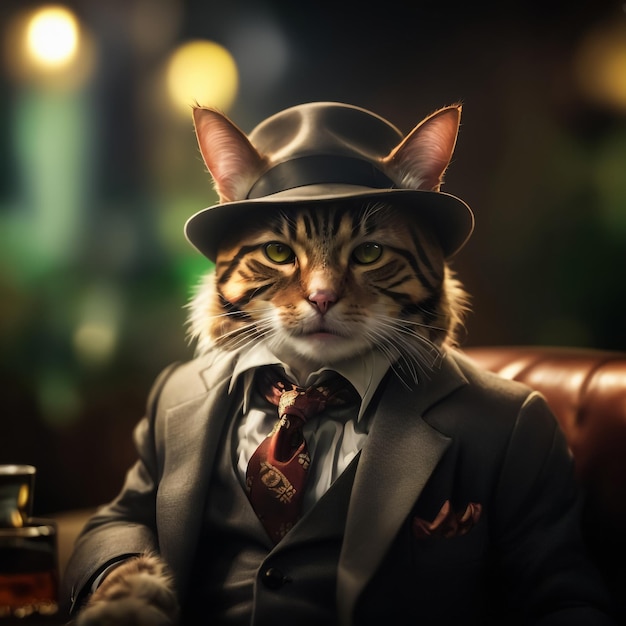 A cat wearing a suit like a business man