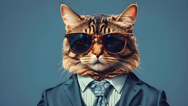 кошка в костюме и галстуке с солнцезащитными очками