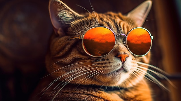 Cat Wearing Sunglasses Beautiful Cat with orange eyes