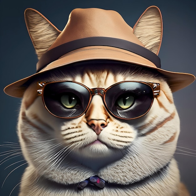 cat wearing sunglasses and hat