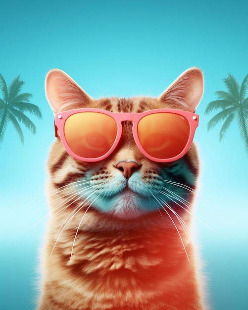 A cat wearing sunglasses and a pink sunglasses