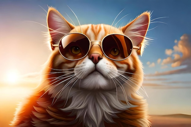 A cat wearing sunglasses radiating a cool and confident attitude