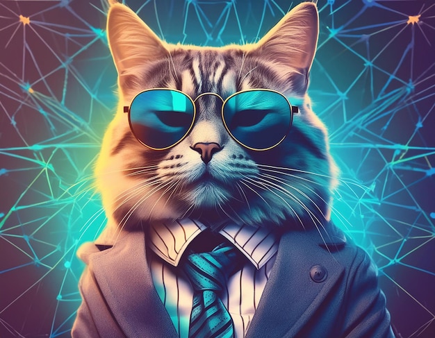 Photo a cat wearing sunglasses and a suit with a tie