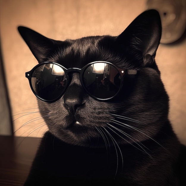 太陽眼鏡をかぶった猫が太陽眼鏡のペアをかぶっている