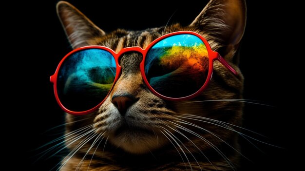 A cat wearing sunglasses that says'cat'on it '