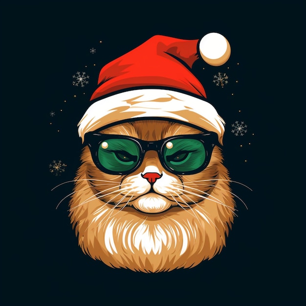 Кошка в солнцезащитных очках в рождественской шляпе