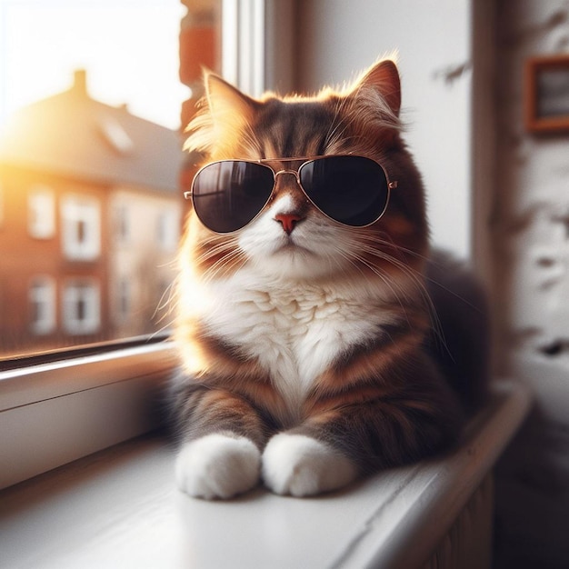 太陽眼鏡をかぶった猫