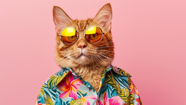 Photo cat wearing sunglassses on pink background