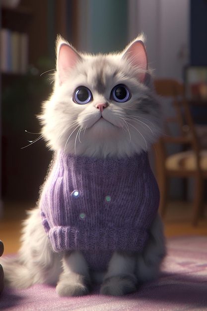 A cat wearing a sweater sitting on a rug AI generative image