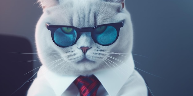 A cat wearing a tie and glasses