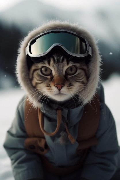 Premium AI Image | A cat wearing a winter jacket and goggles.