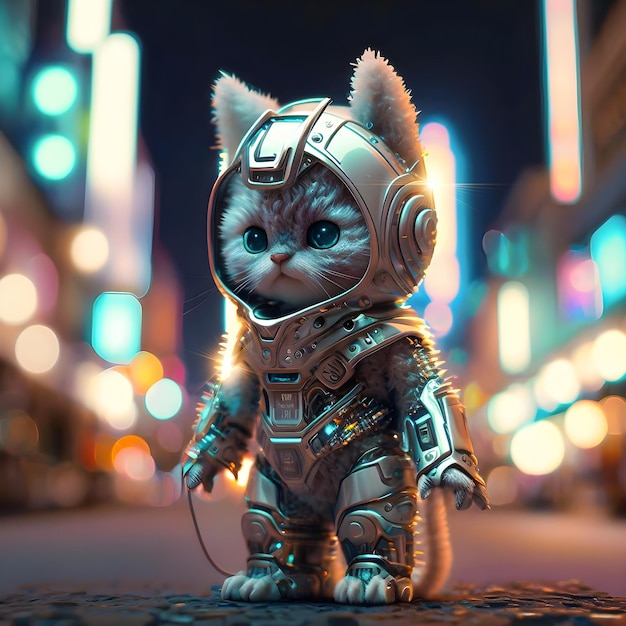 Cat wears a futuristic robot outfit